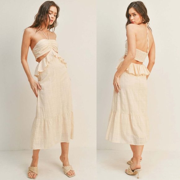 Kate Ruffle Cut Out Halter Maxi Dress - Picture 1 of 8